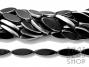 Black with Silver Window Cut Long Oval Glass Beads